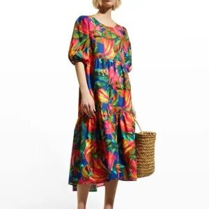 Farm Rio Bananamix Puff Sleeve Midi‎ Dress
